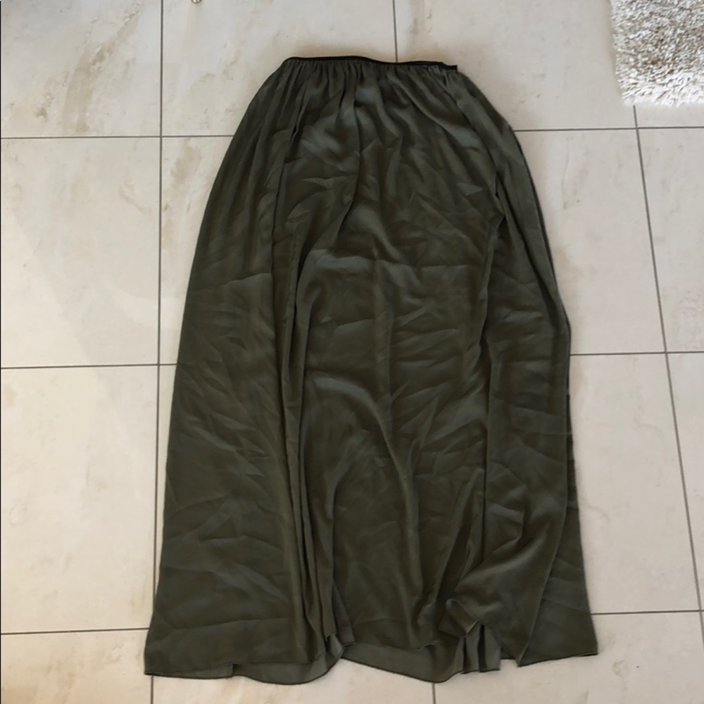 Olive Silk Full Length Skirt
